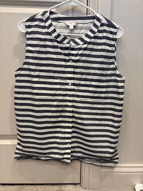 Gap Sleeveless Gray and White Striped Button-Front Top
